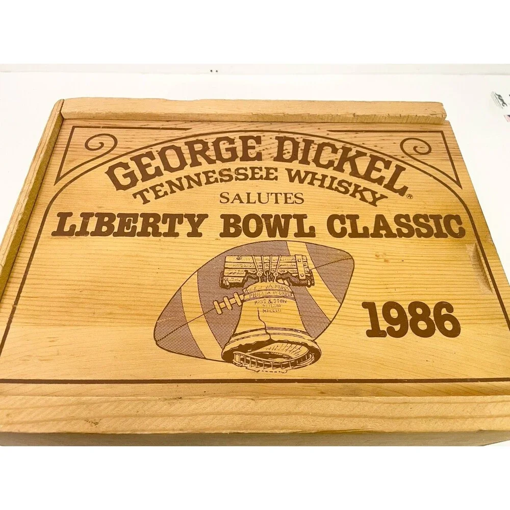 VTG George Dickel Tennessee Whisky Liberty Bowl Classic Empty Wood  Lid Box 1986